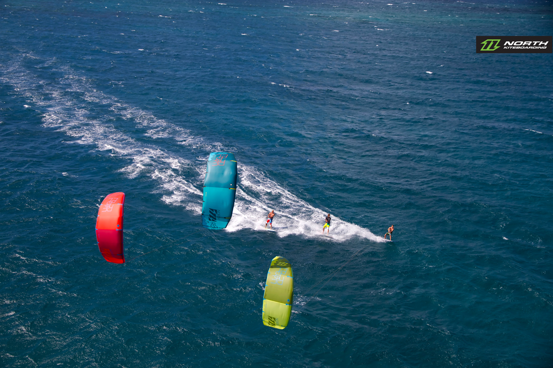 A trio of kitesurfers on the 2015 North Rebel kites - North Kiteboarding