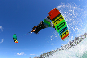 Jump on the 2015 F-One Acid HRD Carbon series kiteboard and bandit kite. 