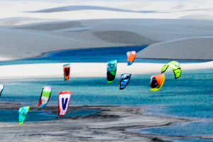An arial shot of the Red Bull Rally dos Ventos kitesurfing event in Brazil.